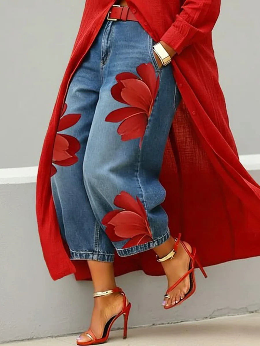 Christine | Shirt Dress and Floral Jeans Set