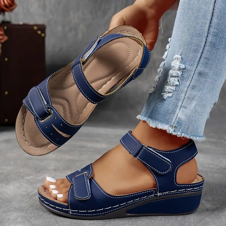 Comfortable Wedge Sandals with Velcro Ankle Strap and Cushioned Footbed