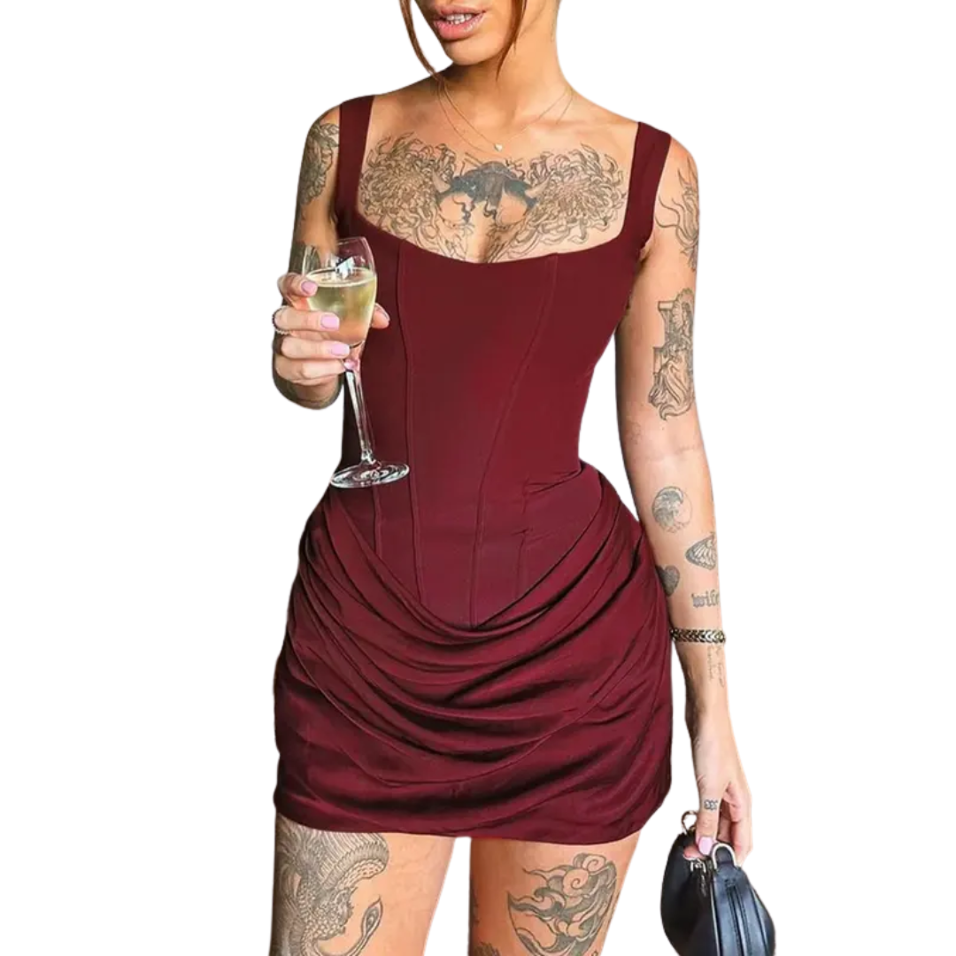 MARIBETH™ – Sexy Ruched Drawstring Corset Mini Dress – Rose & Hartley London