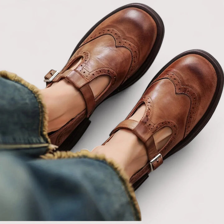 Classic Retro Mary Jane Shoes with Brogue Detail and T-Bar Strap