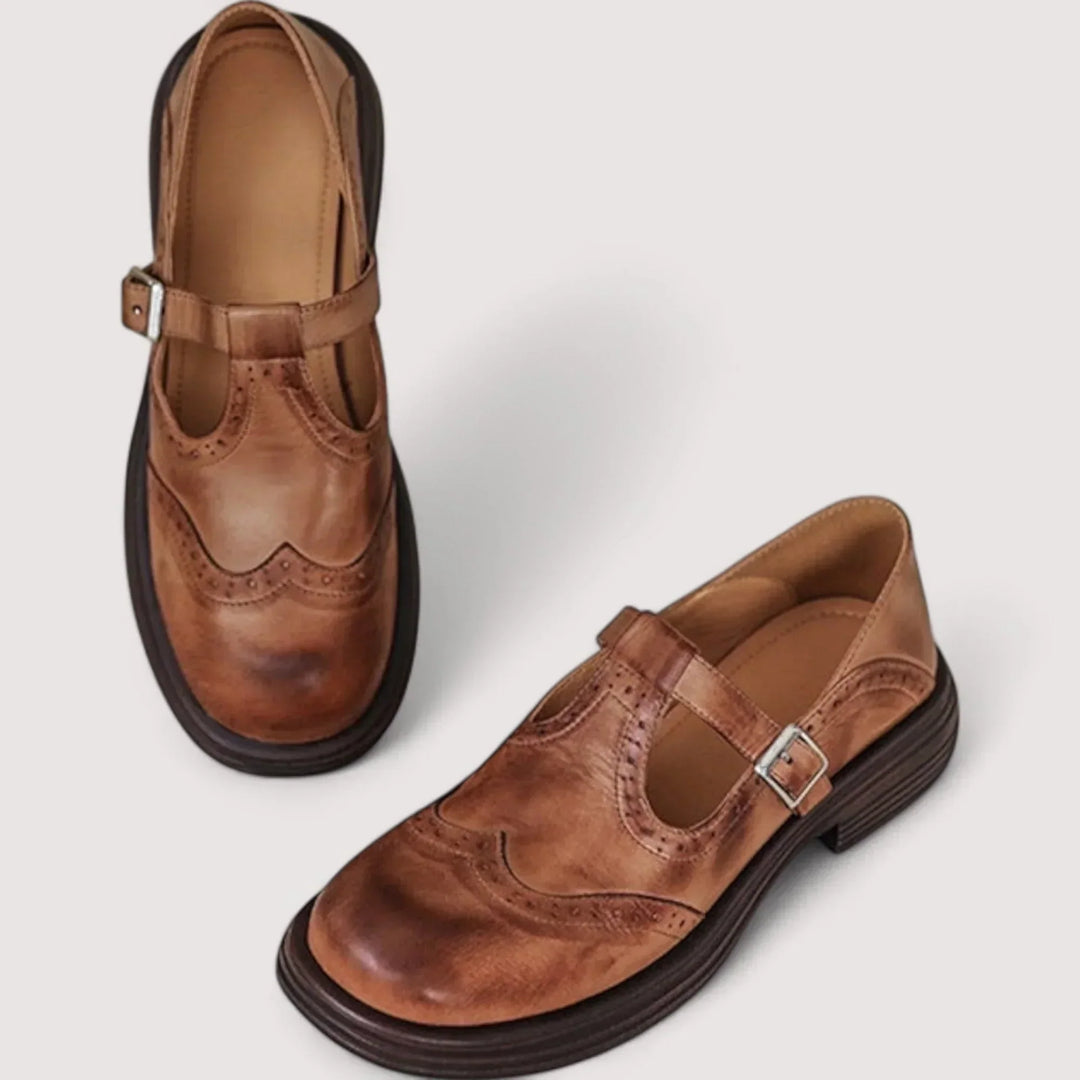 Classic Retro Mary Jane Shoes with Brogue Detail and T-Bar Strap