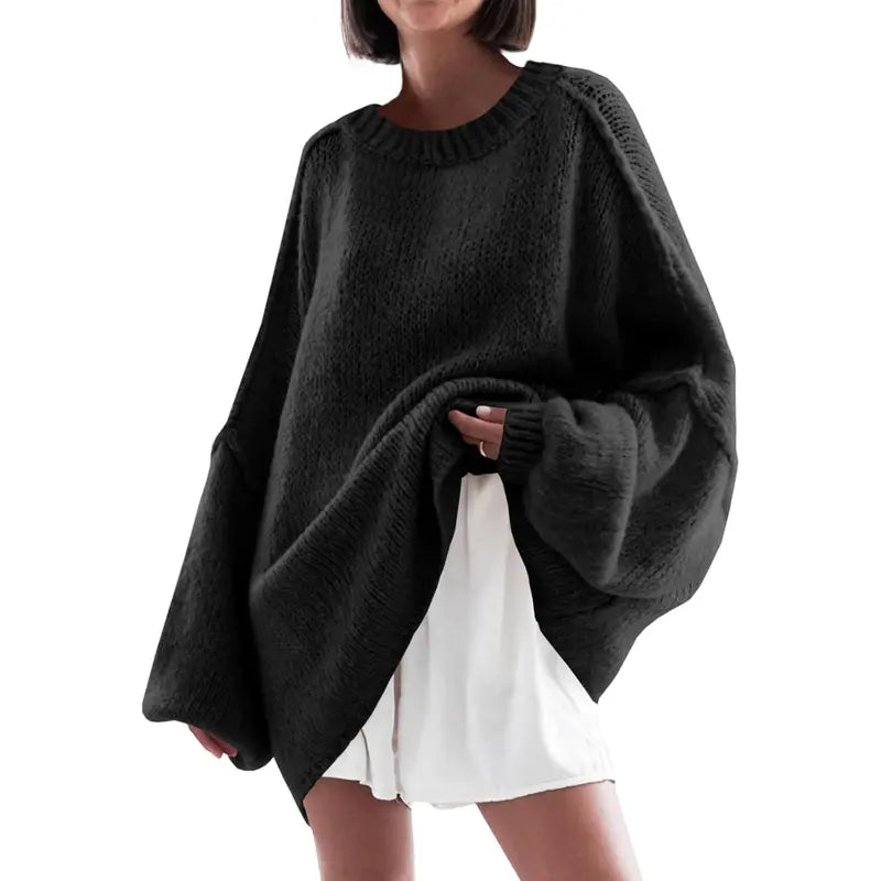 RUSSEL™ - Women's Ribbed Knit Mock Neck Batwing Sweater Long Sleeve Casual Tunic