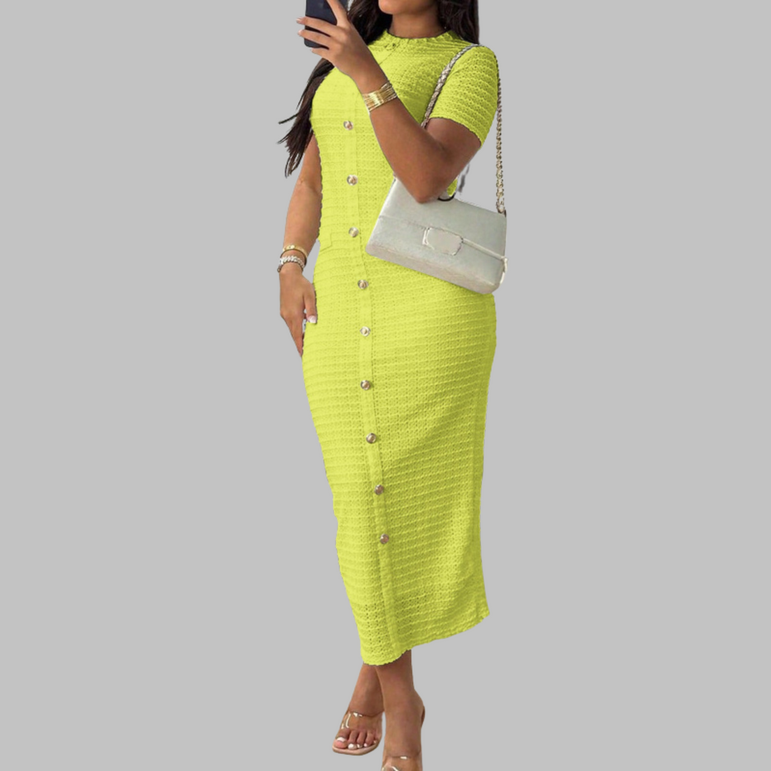 REGAN™ - Elegant Round Neck Fake Button Dress