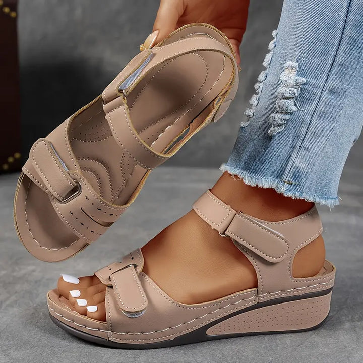 Comfortable Wedge Sandals with Velcro Ankle Strap and Cushioned Footbed