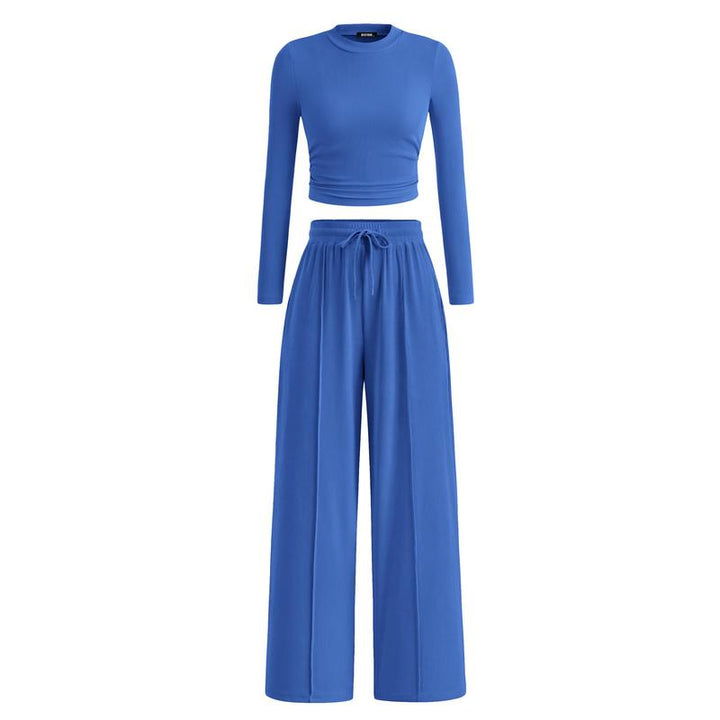 MIRELA™ - Ribbed Knit Long Sleeve Crop Top and Matching Pants Set