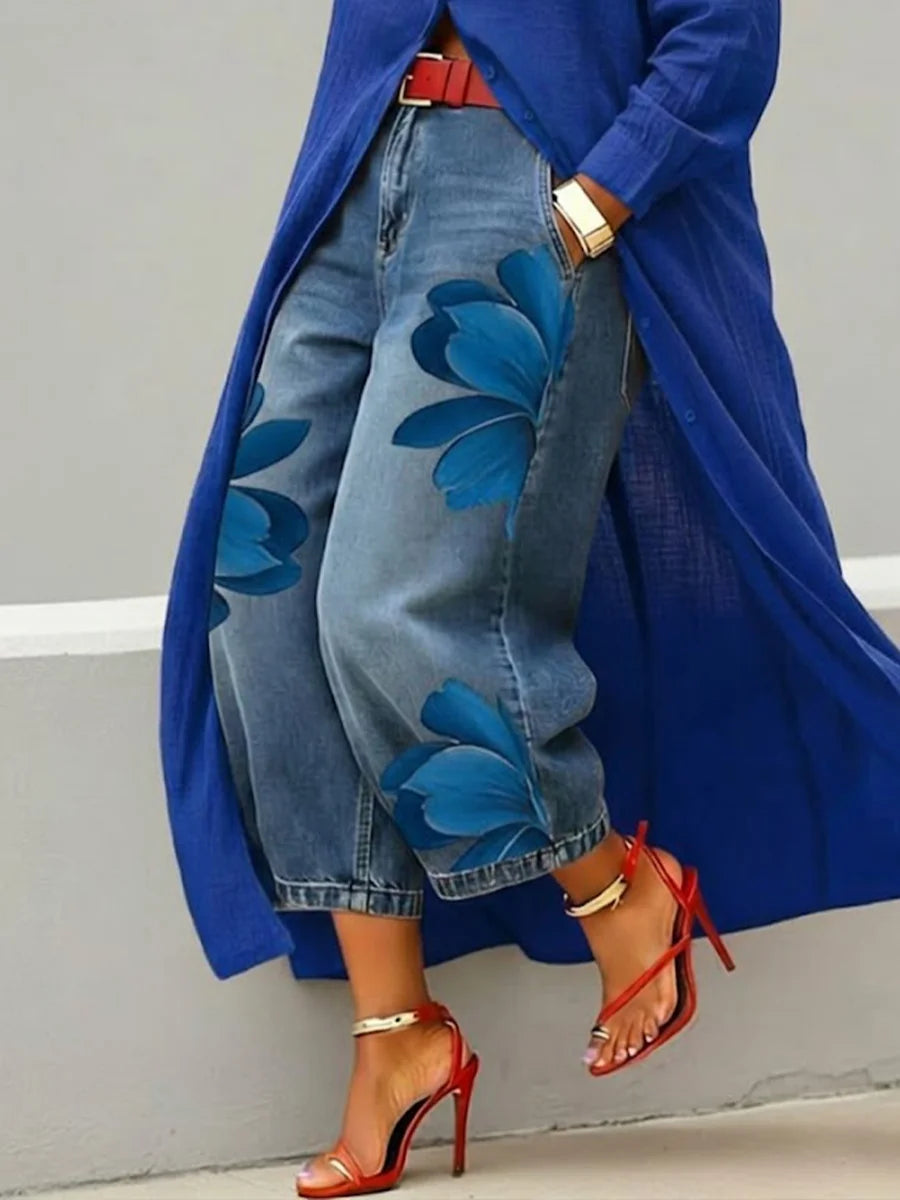 Christine | Shirt Dress and Floral Jeans Set