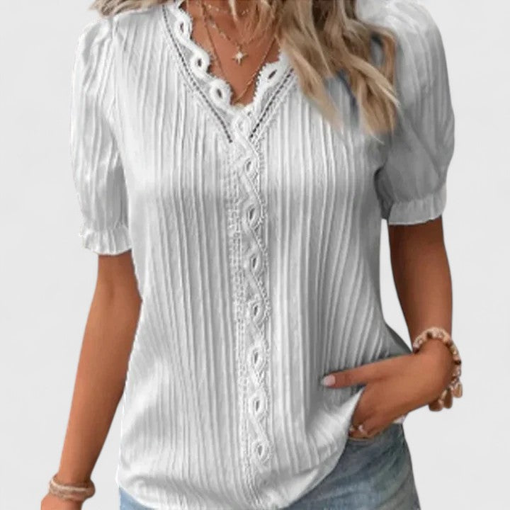 Constance | V Neck Short Sleeve Blouse
