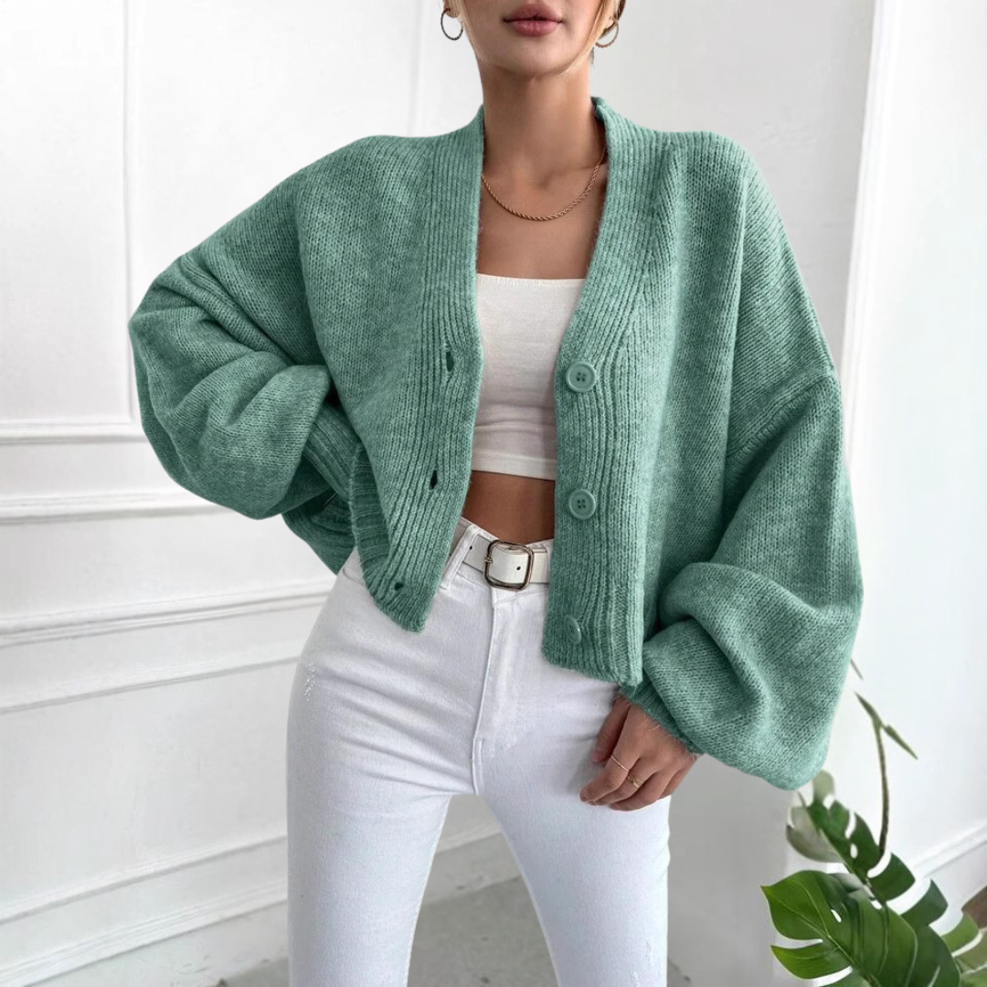 BULAK™ - Casual Crop Lantern Sleeve Cardigan