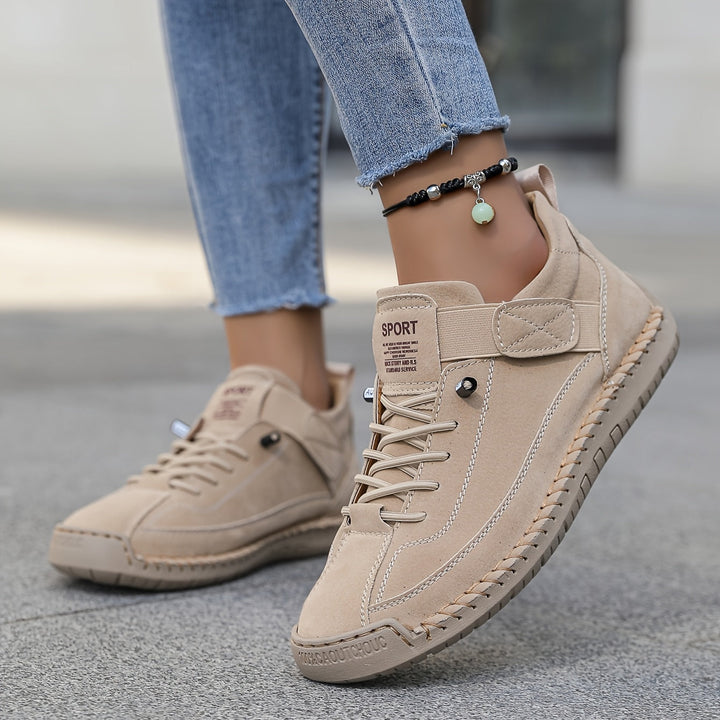 Casual Lace Up Sneakers with Stitch Detail and Velcro Strap