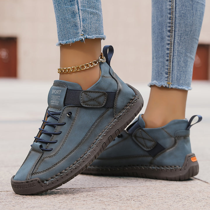 Casual Lace Up Sneakers with Stitch Detail and Velcro Strap