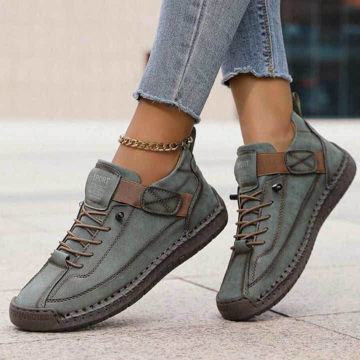 Casual Lace Up Sneakers with Stitch Detail and Velcro Strap