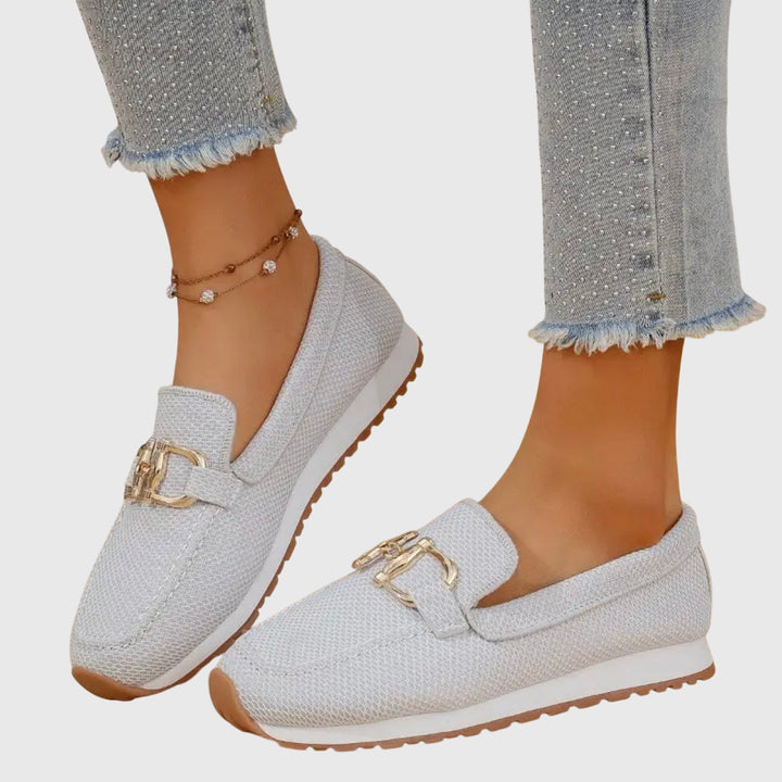 Casual Slip On Loafers with Gold Chain Detail and Platform Sole