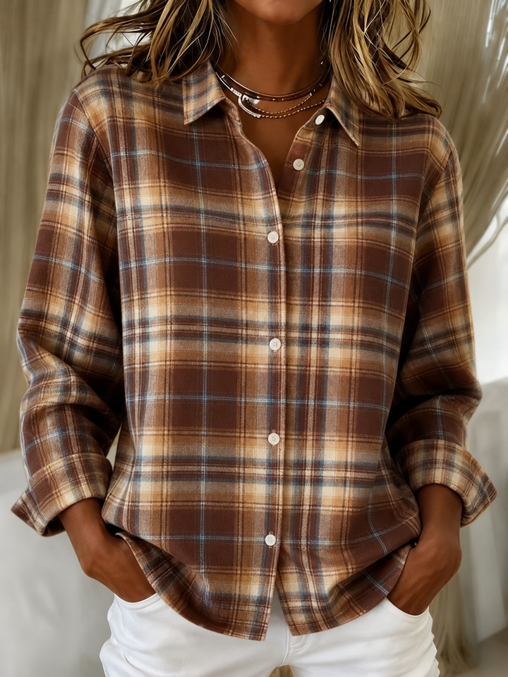 Check Knit Cardigan with Shirt Collar and Button Front