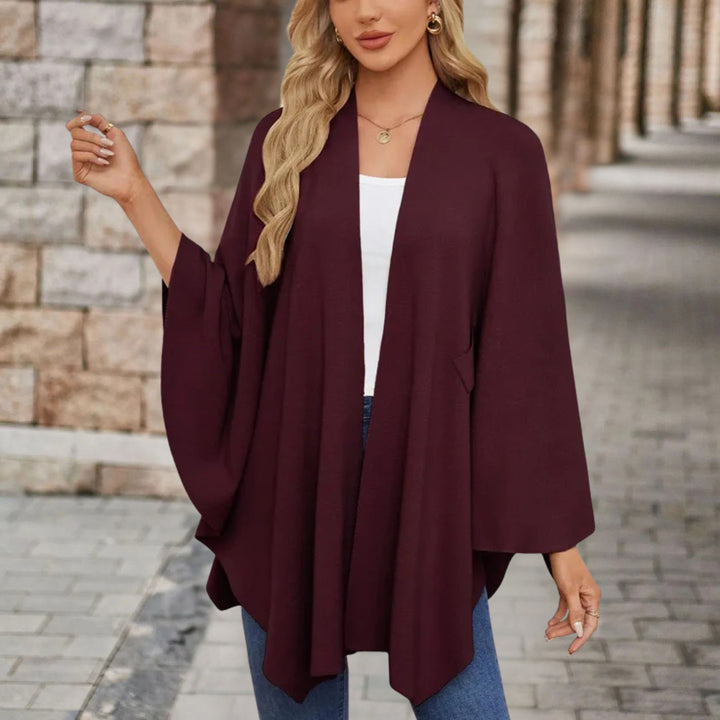 Chic Wrap Knot Poncho with V-Neckline and Wide Sleeves