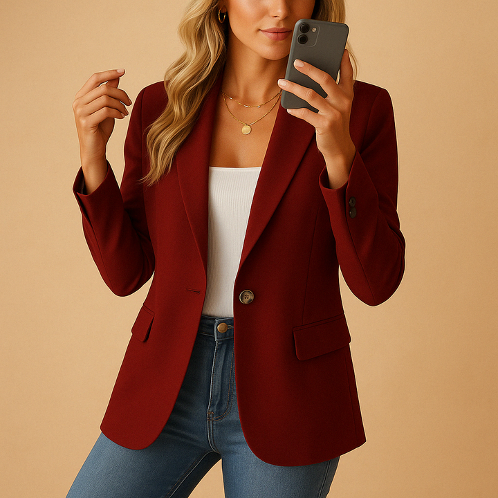 Classic Fitted Blazer with Single Button and Flap Pockets