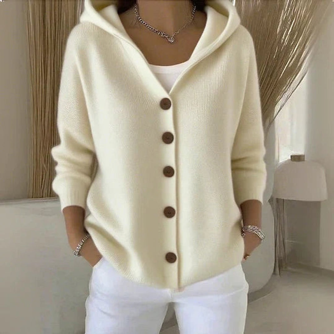 Cosy Hooded Knit Cardigan with Wood-Tone Buttons