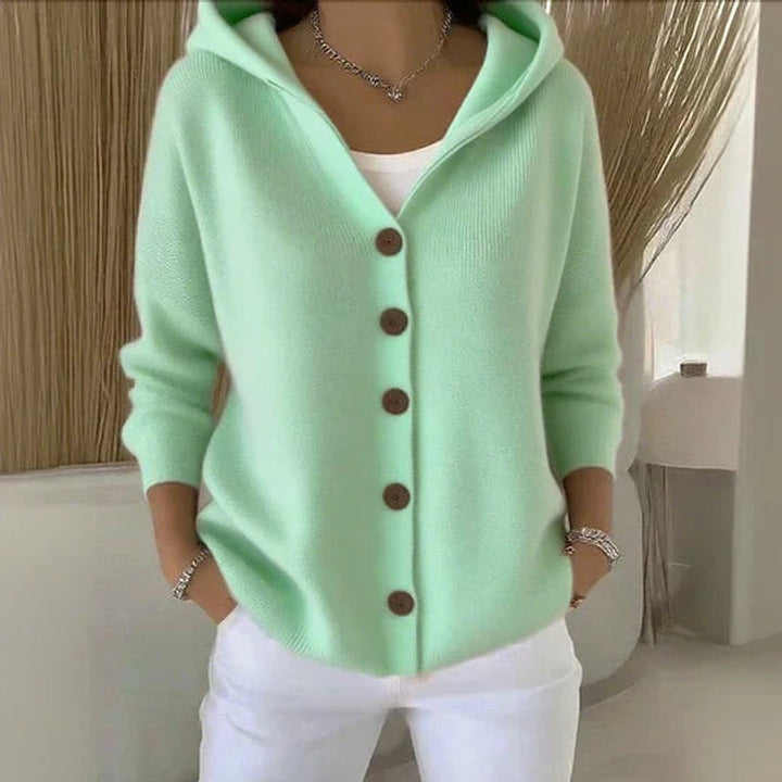 Cosy Hooded Knit Cardigan with Wood-Tone Buttons