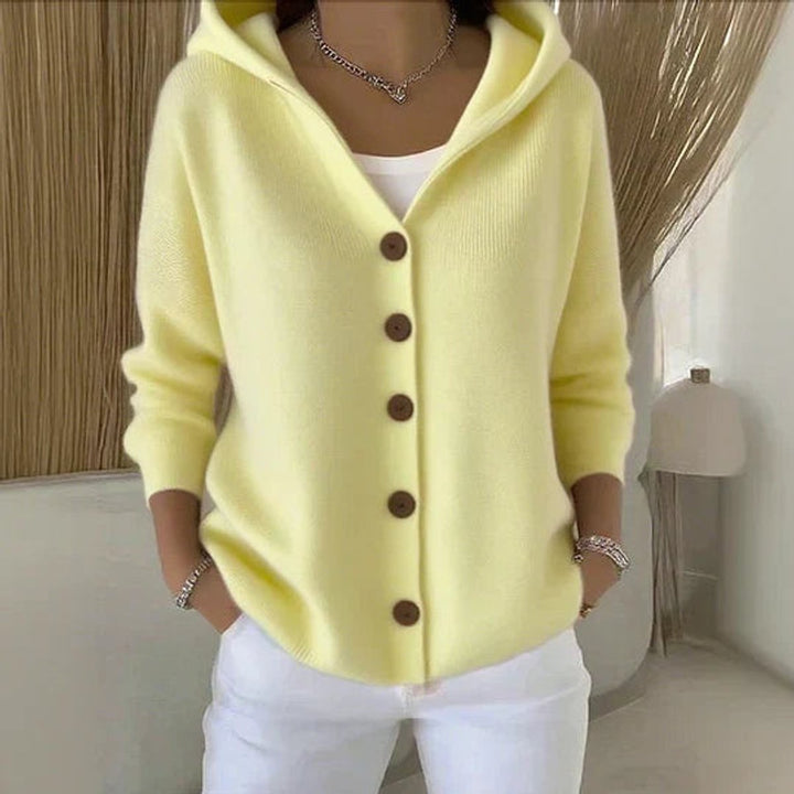 Cosy Hooded Knit Cardigan with Wood-Tone Buttons