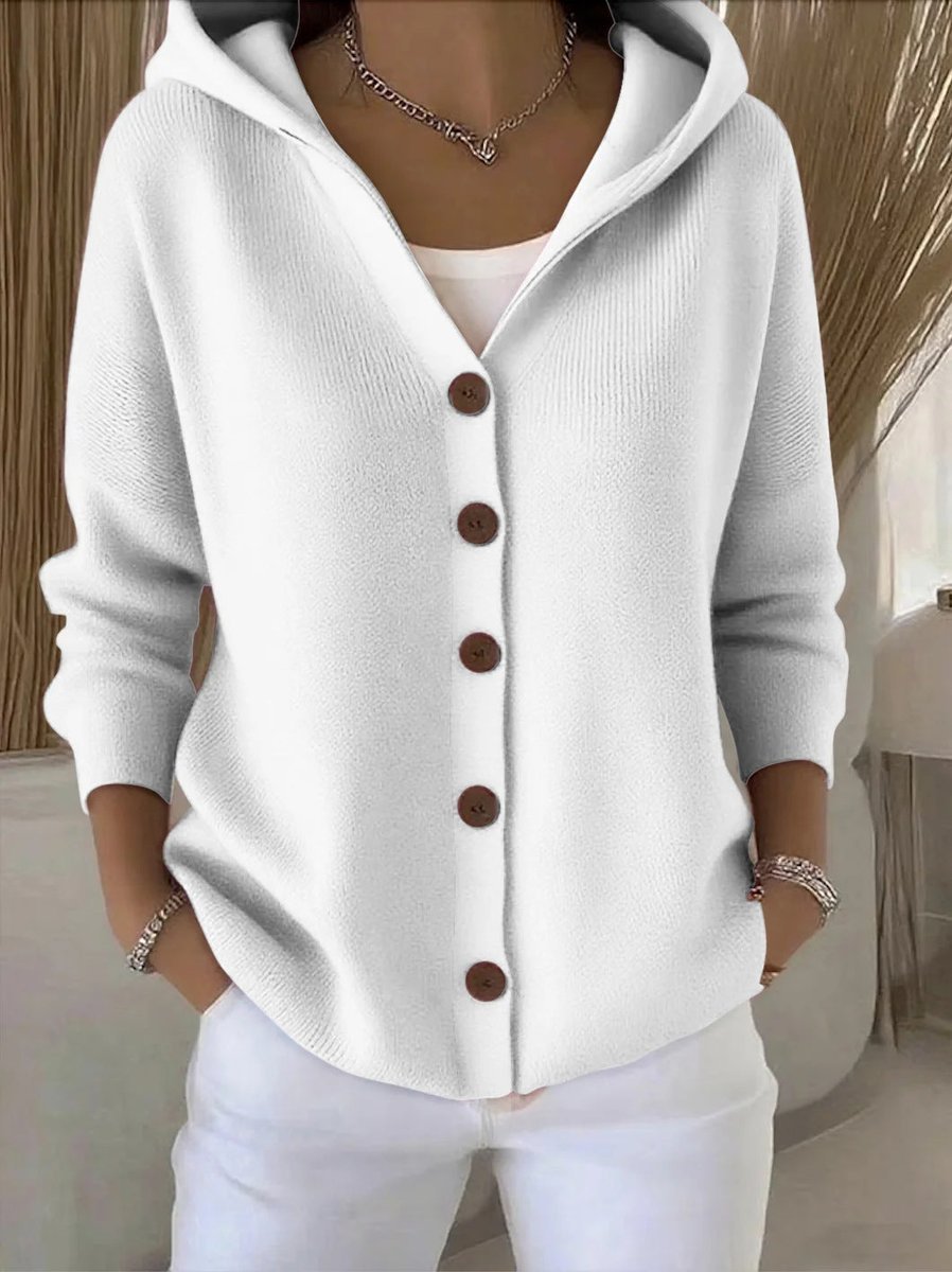 Cosy Hooded Knit Cardigan with Wood-Tone Buttons