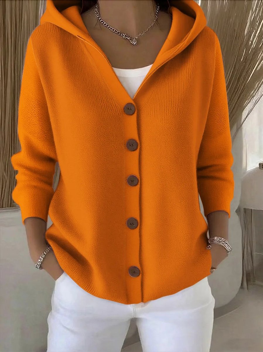Cosy Hooded Knit Cardigan with Wood-Tone Buttons