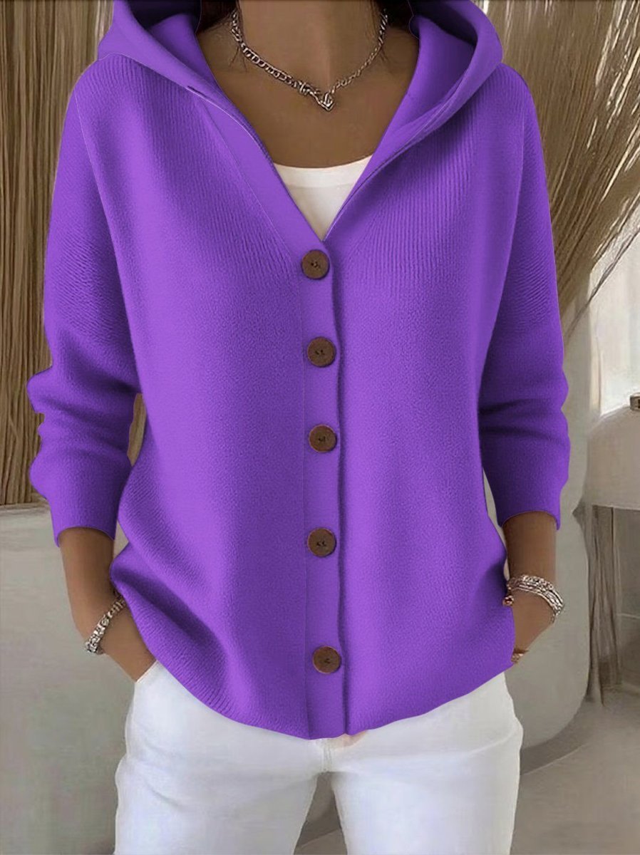 Cosy Hooded Knit Cardigan with Wood-Tone Buttons