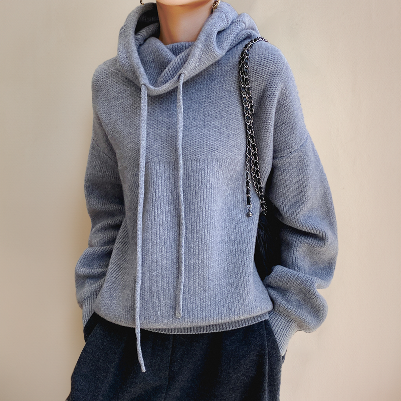 Cosy Oversized Knit Hoodie Sweater with Drawstring Hood