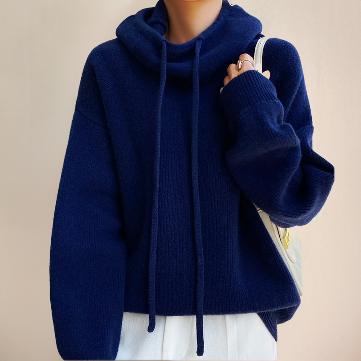Cosy Oversized Knit Hoodie Sweater with Drawstring Hood