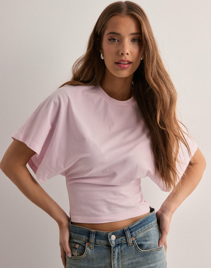 Cropped Top with Wide Cape Sleeves and Fitted Waist