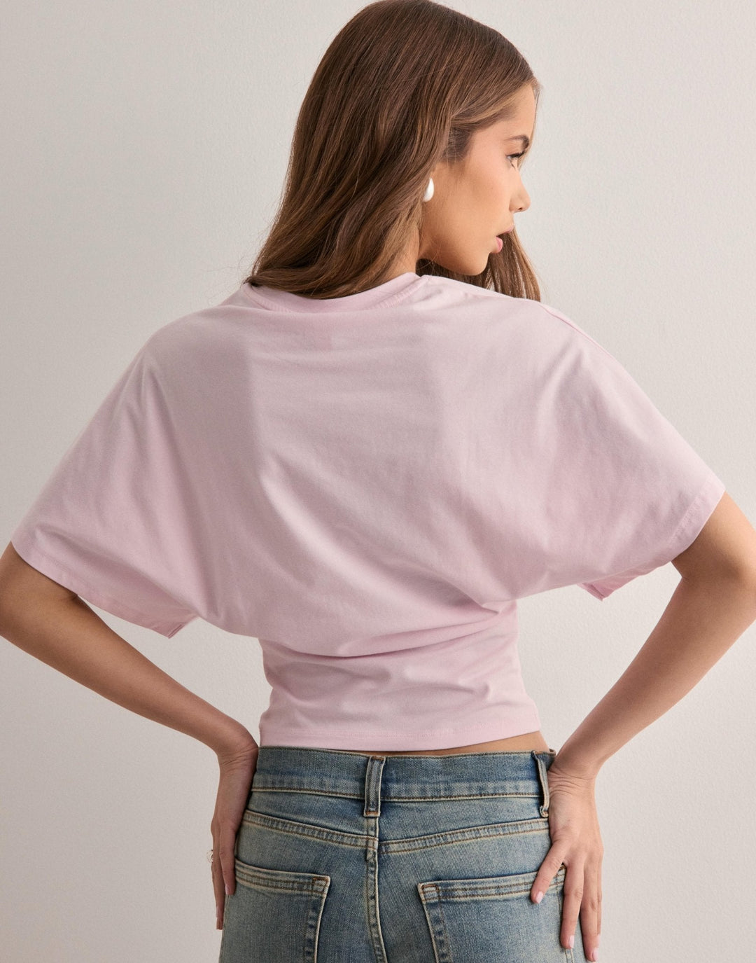 Cropped Top with Wide Cape Sleeves and Fitted Waist