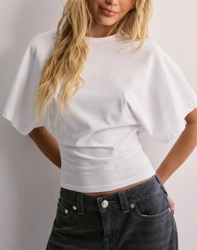 Cropped Top with Wide Cape Sleeves and Fitted Waist
