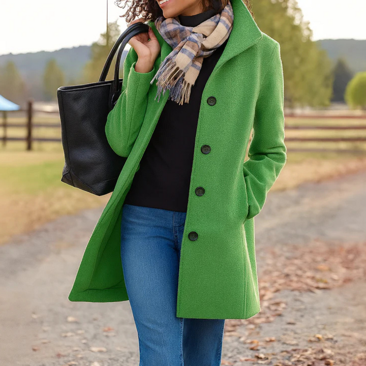 Elegant Mid Length Wool Coat with High Collar