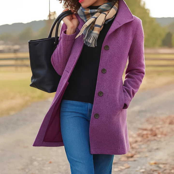 Elegant Mid Length Wool Coat with High Collar