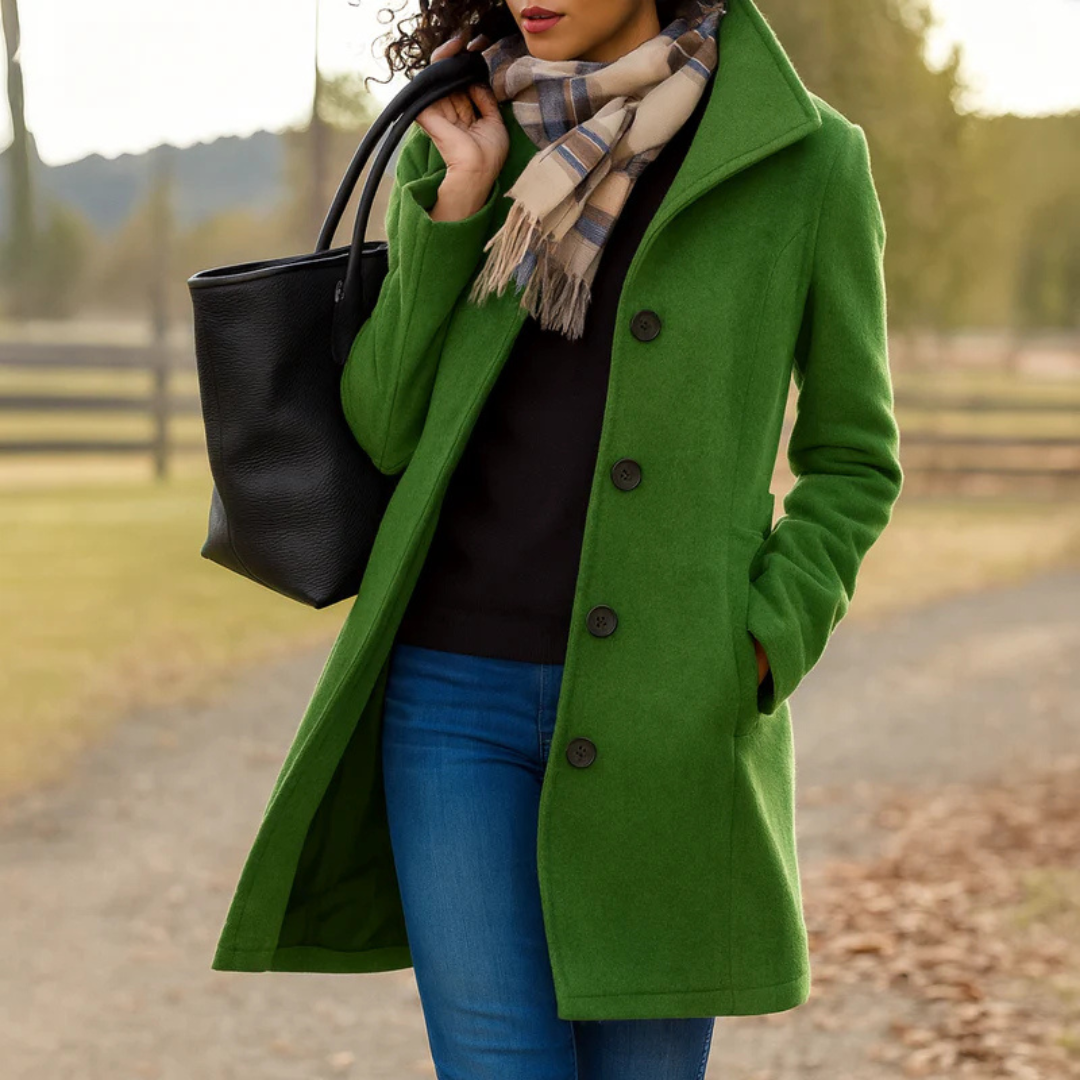 Elegant Mid Length Wool Coat with High Collar