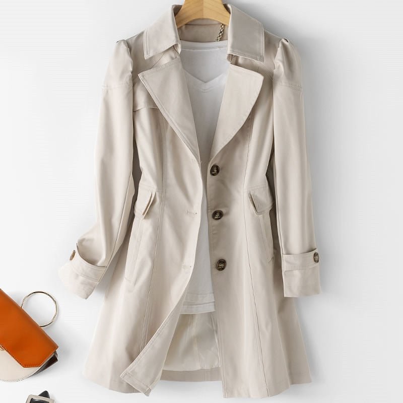 Fitted Single Breasted Trench Coat with Puff Shoulders