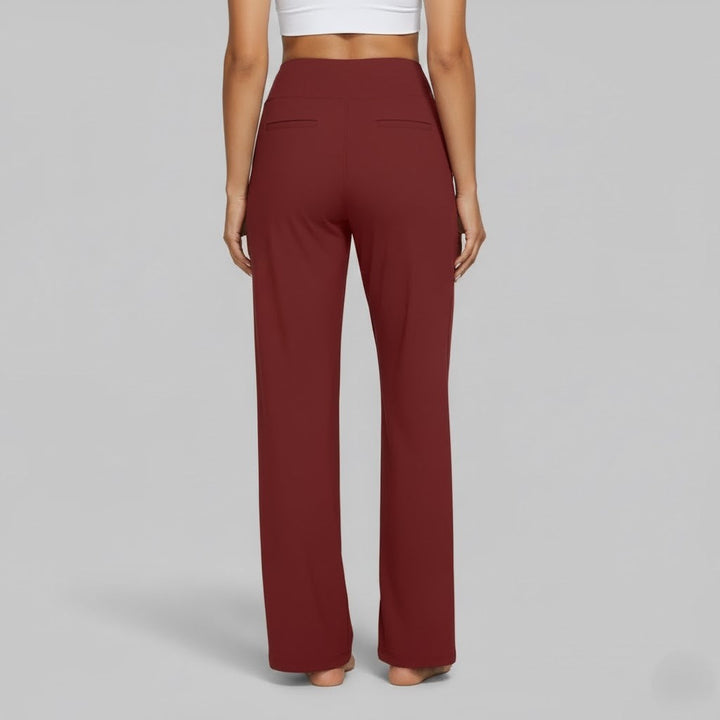 High Waisted Wide Leg Yoga Pants with Broad Waistband and Straight Leg