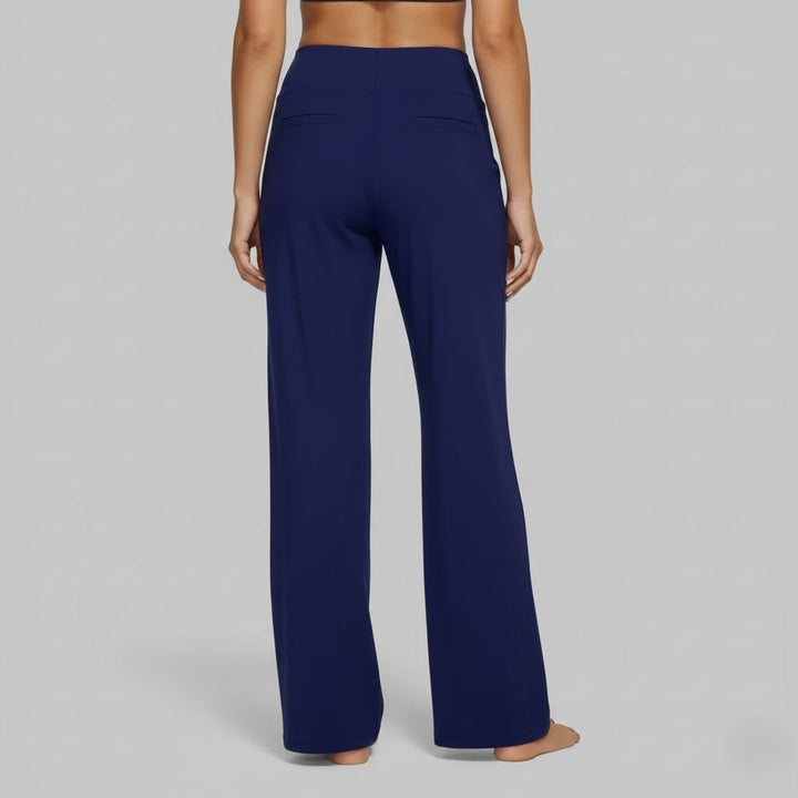 High Waisted Wide Leg Yoga Pants with Broad Waistband and Straight Leg