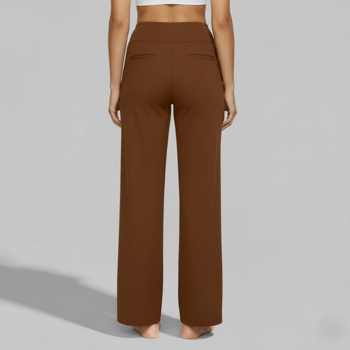 High Waisted Wide Leg Yoga Pants with Broad Waistband and Straight Leg