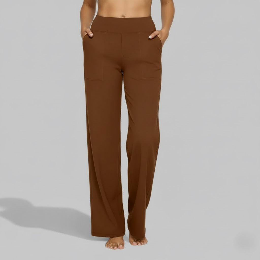 High Waisted Wide Leg Yoga Pants with Broad Waistband and Straight Leg