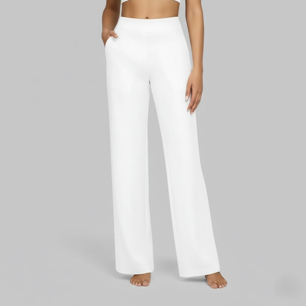 High Waisted Wide Leg Yoga Pants with Broad Waistband and Straight Leg