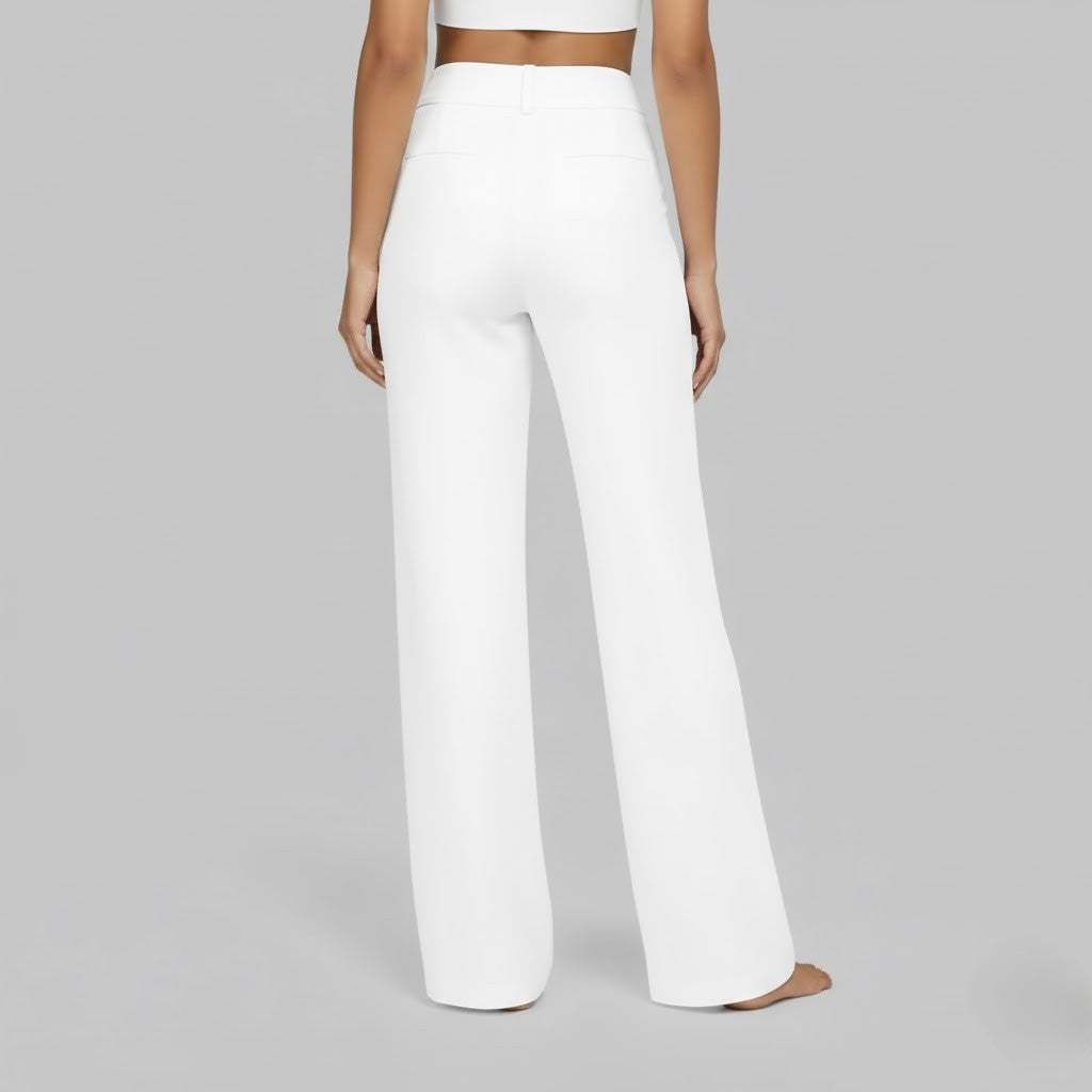 High Waisted Wide Leg Yoga Pants with Broad Waistband and Straight Leg