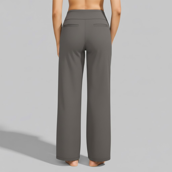 High Waisted Wide Leg Yoga Pants with Broad Waistband and Straight Leg