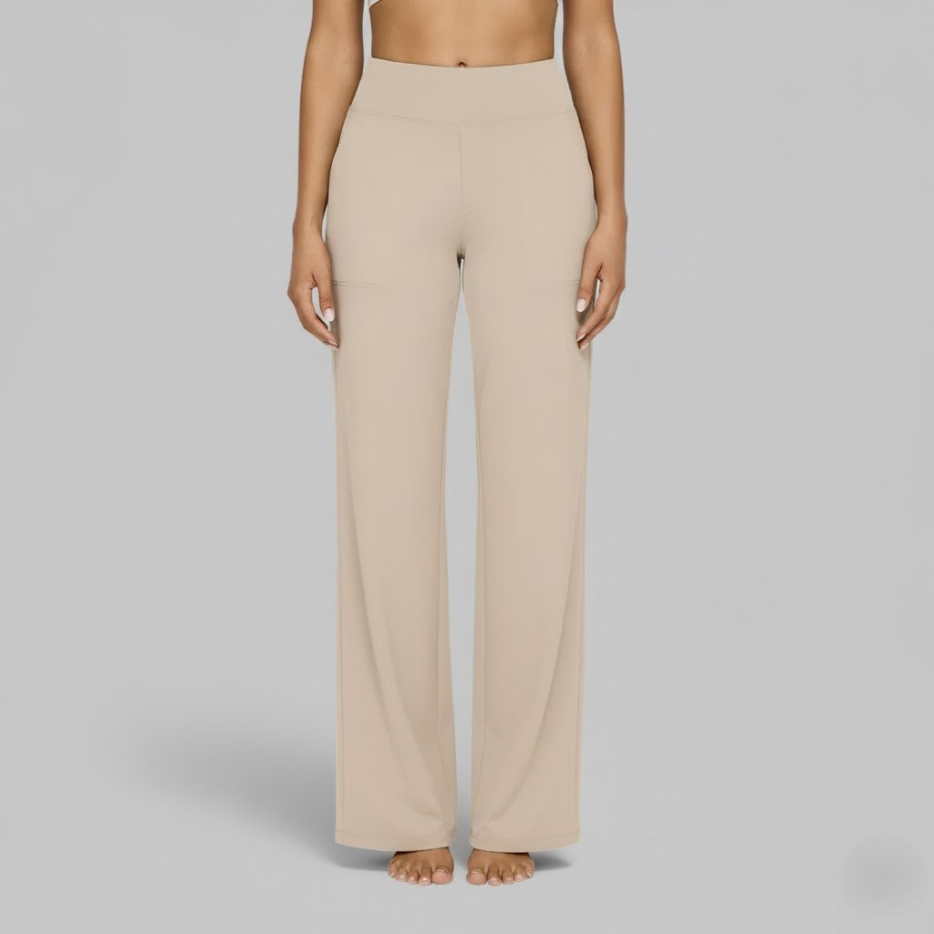 High Waisted Wide Leg Yoga Pants with Broad Waistband and Straight Leg