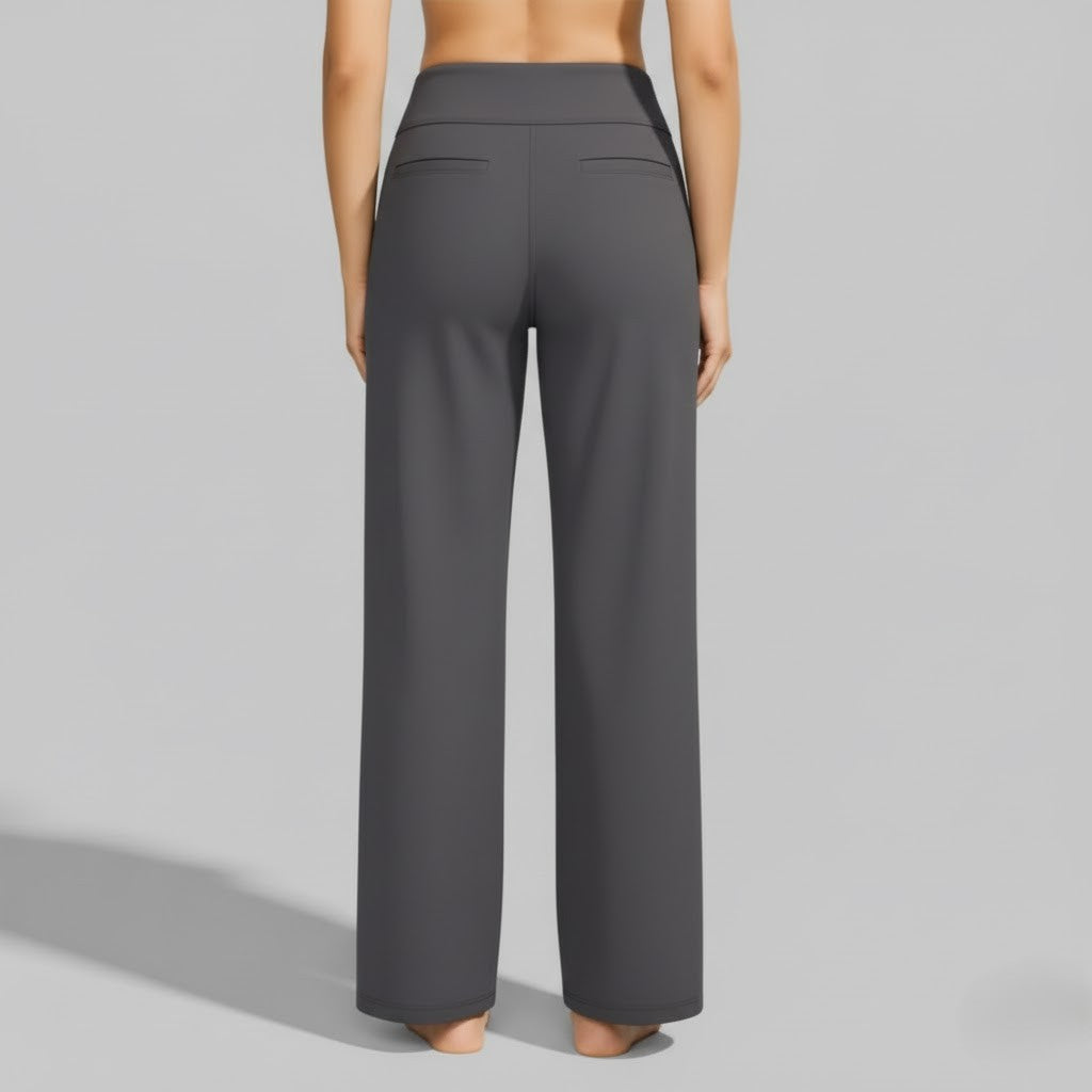 High Waisted Wide Leg Yoga Pants with Broad Waistband and Straight Leg