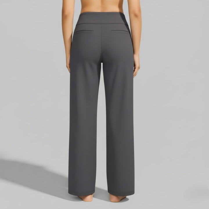 High Waisted Wide Leg Yoga Pants with Broad Waistband and Straight Leg