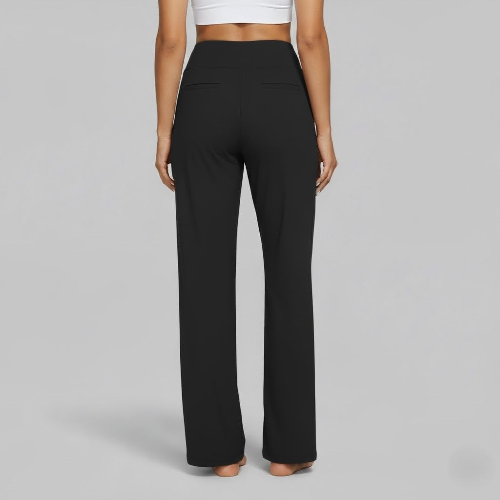 High Waisted Wide Leg Yoga Pants with Broad Waistband and Straight Leg