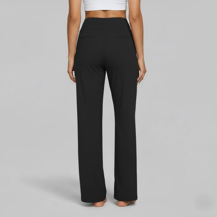 High Waisted Wide Leg Yoga Pants with Broad Waistband and Straight Leg