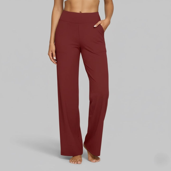 High Waisted Wide Leg Yoga Pants with Broad Waistband and Straight Leg