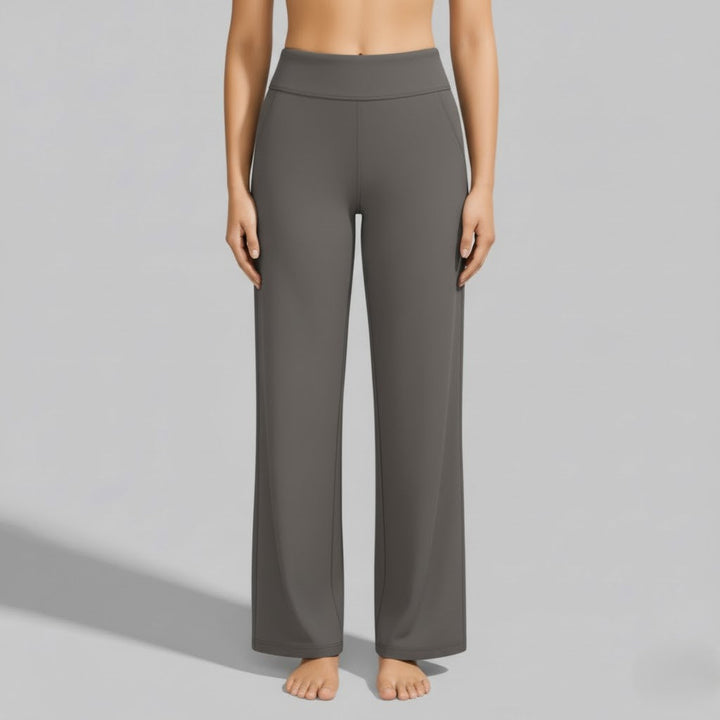 High Waisted Wide Leg Yoga Pants with Broad Waistband and Straight Leg
