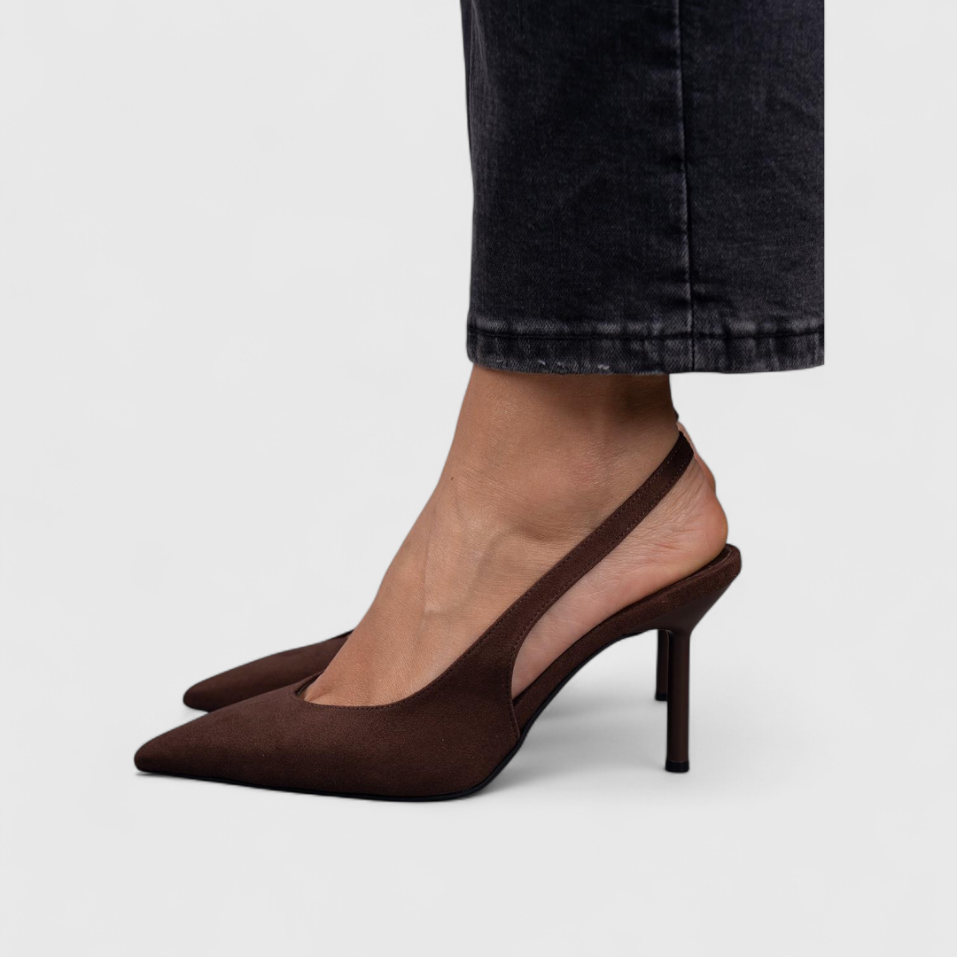 Leather Slingback Heels with Stiletto Heels and Pointed Toe