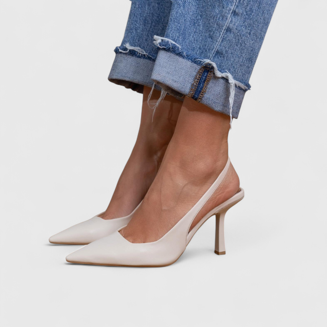 Leather Slingback Heels with Stiletto Heels and Pointed Toe